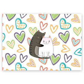Поздравительная открытка с принтом Сладкая парочка в Кировске, 100% бумага | плотность бумаги 280 г/м2, матовая, на обратной стороне линовка и место для марки
 | 14 февраля | 8 марта | валентинов день | верность | влюбленность | влюбленные | вместе навсегда | двое | девичник | девушке | кот | коты | кошка | кошки | любимая | любимый | люблю | люблю тебя | мы с то