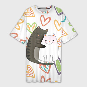 Платье-футболка 3D с принтом Сладкая парочка в Кировске,  |  | 14 февраля | 8 марта | валентинов день | верность | влюбленность | влюбленные | вместе навсегда | двое | девичник | девушке | кот | коты | кошка | кошки | любимая | любимый | люблю | люблю тебя | мы с то