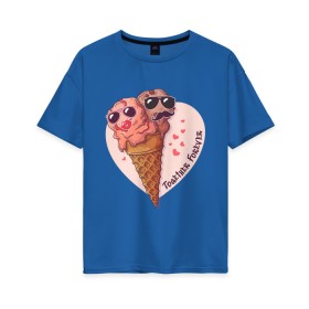 Женская футболка хлопок Oversize с принтом Вместе навсегда в Кировске, 100% хлопок | свободный крой, круглый ворот, спущенный рукав, длина до линии бедер
 | art | heart | horn | ice cream | арт | любовь | мороженое | очки | рожок | сердечки | сердце