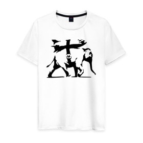Мужская футболка хлопок с принтом Слон - Banksy в Кировске, 100% хлопок | прямой крой, круглый вырез горловины, длина до линии бедер, слегка спущенное плечо. | 