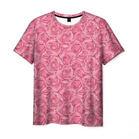 Мужская футболка 3D с принтом Розы в Кировске, 100% полиэфир | прямой крой, круглый вырез горловины, длина до линии бедер | flowers | pink roses | roses | texture | розовые розы | розы | текстура | цветы