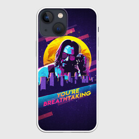 Чехол для iPhone 13 mini с принтом You Are Breathtaking в Кировске,  |  | Тематика изображения на принте: breathtaking | cyber | cyberpunk | cyberpunk2077 | keanu reeves | киану | киану ривз | киберпанк | киберпанк 2077 | ретро | ривз