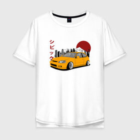 Мужская футболка хлопок Oversize с принтом Honda Civic EK6 в Кировске, 100% хлопок | свободный крой, круглый ворот, “спинка” длиннее передней части | honda civic ek6