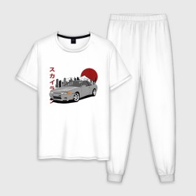 Мужская пижама хлопок с принтом Nissan Skyline R32 GT-R в Кировске, 100% хлопок | брюки и футболка прямого кроя, без карманов, на брюках мягкая резинка на поясе и по низу штанин
 | nissan skyline r32 gt r