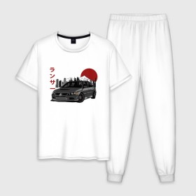 Мужская пижама хлопок с принтом Mitsubishi Lancer Evolution IX в Кировске, 100% хлопок | брюки и футболка прямого кроя, без карманов, на брюках мягкая резинка на поясе и по низу штанин
 | 