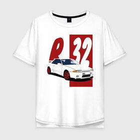 Мужская футболка хлопок Oversize с принтом Nissan Skyline R32 GT-R в Кировске, 100% хлопок | свободный крой, круглый ворот, “спинка” длиннее передней части | Тематика изображения на принте: 