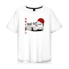 Мужская футболка хлопок Oversize с принтом Nissan Skyline R34 GT-R в Кировске, 100% хлопок | свободный крой, круглый ворот, “спинка” длиннее передней части | nissan skyline r34 gt r