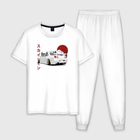 Мужская пижама хлопок с принтом Nissan Skyline R34 GT-R в Кировске, 100% хлопок | брюки и футболка прямого кроя, без карманов, на брюках мягкая резинка на поясе и по низу штанин
 | nissan skyline r34 gt r