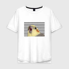 Мужская футболка хлопок Oversize с принтом Орущий попугай в Кировске, 100% хлопок | свободный крой, круглый ворот, “спинка” длиннее передней части | mem | забавный | мем | орущий попугай | попугай | прикол | птица | смешной | юмор
