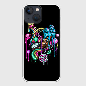 Чехол для iPhone 13 mini с принтом Сладкий принт в Кировске,  |  | граффити | дизайн | конфеты | красивый | красочный | крутая футболка | молодежный | мороженное | мультик | мультяшный | реп | розовый | сладкий | сладкое | стильный | хип хоп | цветной | яркий