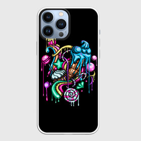 Чехол для iPhone 13 Pro Max с принтом Сладкий принт в Кировске,  |  | Тематика изображения на принте: граффити | дизайн | конфеты | красивый | красочный | крутая футболка | молодежный | мороженное | мультик | мультяшный | реп | розовый | сладкий | сладкое | стильный | хип хоп | цветной | яркий