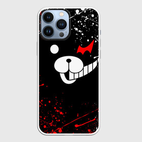 Чехол для iPhone 13 Pro Max с принтом MONOKUMA краснобелые брызги в Кировске,  |  | anime | bear | black  white | danganronpa | kurokuma | monodam | monokuma | monomi | monotaro | rabbit | school | shirokuma | аниме | главарь | мoноми | монокума | черно белый | школа