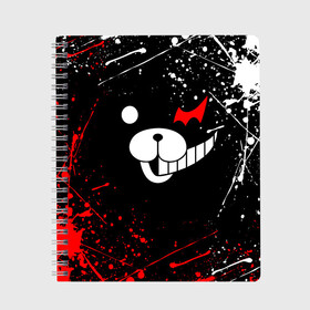 Тетрадь с принтом MONOKUMA в Кировске, 100% бумага | 48 листов, плотность листов — 60 г/м2, плотность картонной обложки — 250 г/м2. Листы скреплены сбоку удобной пружинной спиралью. Уголки страниц и обложки скругленные. Цвет линий — светло-серый
 | anime | bear | black  white | danganronpa | kurokuma | monodam | monokuma | monomi | monotaro | rabbit | school | shirokuma | аниме | главарь | мoноми | монокума | черно белый | школа