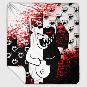 Плед с рукавами с принтом MONOKUMA в Кировске, 100% полиэстер | Закругленные углы, все края обработаны. Ткань не мнется и не растягивается. Размер 170*145 | Тематика изображения на принте: anime | bear | black  white | danganronpa | kurokuma | monodam | monokuma | monomi | monotaro | pink | rabbit | school | shirokuma | аниме | главарь | мoноми | монокума | черно белый | школа