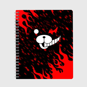 Тетрадь с принтом MONOKUMA в Кировске, 100% бумага | 48 листов, плотность листов — 60 г/м2, плотность картонной обложки — 250 г/м2. Листы скреплены сбоку удобной пружинной спиралью. Уголки страниц и обложки скругленные. Цвет линий — светло-серый
 | anime | bear | black  white | danganronpa | kurokuma | monodam | monokuma | monomi | monotaro | pink | rabbit | school | shirokuma | аниме | главарь | мoноми | монокума | черно белый | школа