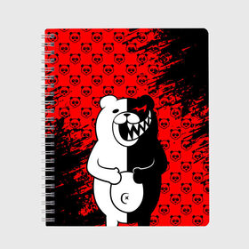 Тетрадь с принтом MONOKUMA в Кировске, 100% бумага | 48 листов, плотность листов — 60 г/м2, плотность картонной обложки — 250 г/м2. Листы скреплены сбоку удобной пружинной спиралью. Уголки страниц и обложки скругленные. Цвет линий — светло-серый
 | anime | bear | black  white | danganronpa | kurokuma | monodam | monokuma | monomi | monotaro | pink | rabbit | school | shirokuma | аниме | главарь | мoноми | монокума | черно белый | школа