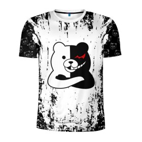 Мужская футболка 3D спортивная с принтом MONOKUMA. в Кировске, 100% полиэстер с улучшенными характеристиками | приталенный силуэт, круглая горловина, широкие плечи, сужается к линии бедра | Тематика изображения на принте: anime | bear | black  white | danganronpa | kurokuma | monodam | monokuma | monomi | monotaro | pink | rabbit | school | shirokuma | аниме | главарь | мoноми | монокума | черно белый | школа