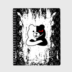 Тетрадь с принтом MONOKUMA в Кировске, 100% бумага | 48 листов, плотность листов — 60 г/м2, плотность картонной обложки — 250 г/м2. Листы скреплены сбоку удобной пружинной спиралью. Уголки страниц и обложки скругленные. Цвет линий — светло-серый
 | anime | bear | black  white | danganronpa | kurokuma | monodam | monokuma | monomi | monotaro | pink | rabbit | school | shirokuma | аниме | главарь | мoноми | монокума | черно белый | школа