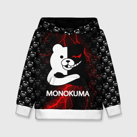 Детская толстовка 3D с принтом MONOKUMA. в Кировске, 100% полиэстер | двухслойный капюшон со шнурком для регулировки, мягкие манжеты на рукавах и по низу толстовки, спереди карман-кенгуру с мягким внутренним слоем | anime | bear | black  white | danganronpa | kurokuma | monodam | monokuma | monomi | monotaro | pink | rabbit | school | shirokuma | аниме | главарь | мoноми | монокума | черно белый | школа