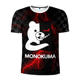 Мужская футболка 3D спортивная с принтом MONOKUMA. в Кировске, 100% полиэстер с улучшенными характеристиками | приталенный силуэт, круглая горловина, широкие плечи, сужается к линии бедра | anime | bear | black  white | danganronpa | kurokuma | monodam | monokuma | monomi | monotaro | pink | rabbit | school | shirokuma | аниме | главарь | мoноми | монокума | черно белый | школа