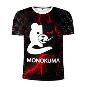 Мужская футболка 3D спортивная с принтом MONOKUMA. в Кировске, 100% полиэстер с улучшенными характеристиками | приталенный силуэт, круглая горловина, широкие плечи, сужается к линии бедра | Тематика изображения на принте: anime | bear | black  white | danganronpa | kurokuma | monodam | monokuma | monomi | monotaro | pink | rabbit | school | shirokuma | аниме | главарь | мoноми | монокума | черно белый | школа