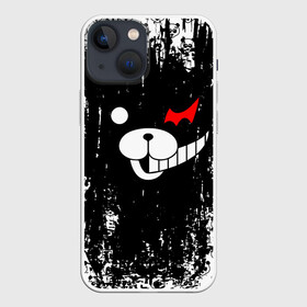 Чехол для iPhone 13 mini с принтом Монокума черная мазня в Кировске,  |  | anime | bear | black  white | danganronpa | kurokuma | monodam | monokuma | monomi | monotaro | pink | rabbit | school | shirokuma | аниме | главарь | мoноми | монокума | черно белый | школа