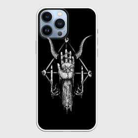 Чехол для iPhone 13 Pro Max с принтом Анархия в Кировске,  |  | Тематика изображения на принте: анархия | зло | пентаграмма | рога | рука | свечки | тьма | черно белое