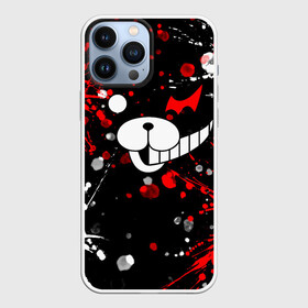 Чехол для iPhone 13 Pro Max с принтом Монокума в брызгах в Кировске,  |  | anime | bear | black  white | danganronpa | kurokuma | monodam | monokuma | monomi | monotaro | pink | rabbit | school | shirokuma | аниме | главарь | мoноми | монокума | черно белый | школа