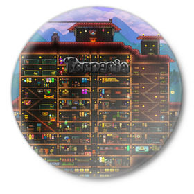 Значок с принтом TERRARIA в Кировске,  металл | круглая форма, металлическая застежка в виде булавки | game | pixel | terraria | игра | пиксель | террариа