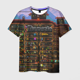 Мужская футболка 3D с принтом TERRARIA в Кировске, 100% полиэфир | прямой крой, круглый вырез горловины, длина до линии бедер | game | pixel | terraria | игра | пиксель | террариа