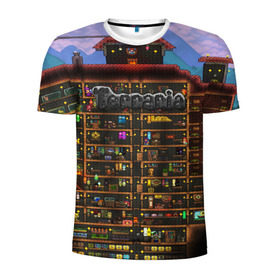 Мужская футболка 3D спортивная с принтом TERRARIA в Кировске, 100% полиэстер с улучшенными характеристиками | приталенный силуэт, круглая горловина, широкие плечи, сужается к линии бедра | game | pixel | terraria | игра | пиксель | террариа
