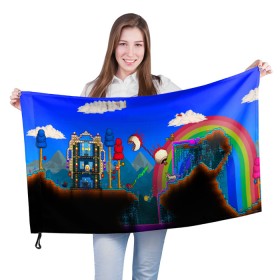 Флаг 3D с принтом TERRARIA GAME в Кировске, 100% полиэстер | плотность ткани — 95 г/м2, размер — 67 х 109 см. Принт наносится с одной стороны | game | pixel | terraria | игра | пиксель | террариа