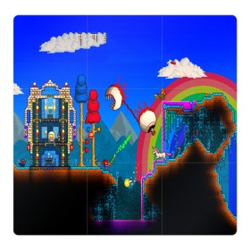 Магнитный плакат 3Х3 с принтом TERRARIA GAME в Кировске, Полимерный материал с магнитным слоем | 9 деталей размером 9*9 см | Тематика изображения на принте: game | pixel | terraria | игра | пиксель | террариа