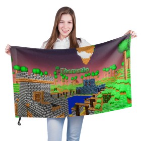 Флаг 3D с принтом terraria в Кировске, 100% полиэстер | плотность ткани — 95 г/м2, размер — 67 х 109 см. Принт наносится с одной стороны | game | pixel | terraria | игра | пиксель | террариа