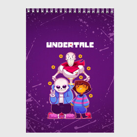 Скетчбук с принтом UNDERTALE в Кировске, 100% бумага
 | 48 листов, плотность листов — 100 г/м2, плотность картонной обложки — 250 г/м2. Листы скреплены сверху удобной пружинной спиралью | asriel dreemurr | chara | frisk | gaster blaster | sans | undertale | азриэль дримурр | андертейл | андрайн | гастер | меттатон | санс | фриск | чара