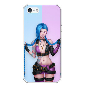 Чехол для iPhone 5/5S матовый с принтом League of Legends Jinx в Кировске, Силикон | Область печати: задняя сторона чехла, без боковых панелей | art | braids | cartridges | character | game | girl | jinx | league of legends | lol | pigtails | tattoo | арт | девушка | джинкс | игра | косички | косы | лига легенд | лол | патроны | персонаж | тату