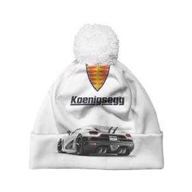 Шапка 3D c помпоном с принтом Koenigsegg в Кировске, 100% полиэстер | универсальный размер, печать по всей поверхности изделия | футболка 3d с принтом koenigsegg