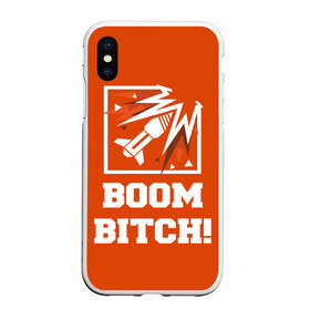 Чехол для iPhone XS Max матовый с принтом Boom Bitch! в Кировске, Силикон | Область печати: задняя сторона чехла, без боковых панелей | Тематика изображения на принте: ace | diamond | epic | fails | funny | gameplay | mozzie | pro league | pvp | r6 | r6s | random | update | герой | дым | огонь | осада | пламя | радуга | снайпер | сражения | туман | шутер