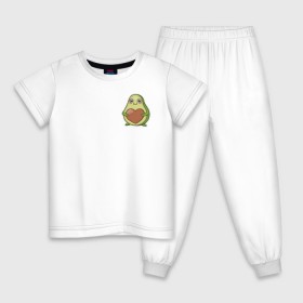 Детская пижама хлопок с принтом Avocado Heart в Кировске, 100% хлопок |  брюки и футболка прямого кроя, без карманов, на брюках мягкая резинка на поясе и по низу штанин
 | avocado | heart | sticker | vegan | vegetarian | авокадо | веган | вегетарианство | сердце | стикер