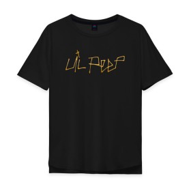 Мужская футболка хлопок Oversize с принтом LIL PEEP GOLDEN LOGO в Кировске, 100% хлопок | свободный крой, круглый ворот, “спинка” длиннее передней части | Тематика изображения на принте: lil peep | lil prince | pink | зарубежная музыка | лил пип | маленький принц