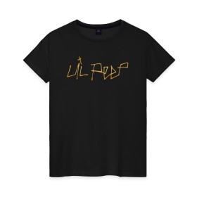 Женская футболка хлопок с принтом LIL PEEP GOLDEN LOGO в Кировске, 100% хлопок | прямой крой, круглый вырез горловины, длина до линии бедер, слегка спущенное плечо | lil peep | lil prince | pink | зарубежная музыка | лил пип | маленький принц