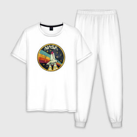 Мужская пижама хлопок с принтом NASA в Кировске, 100% хлопок | брюки и футболка прямого кроя, без карманов, на брюках мягкая резинка на поясе и по низу штанин
 | nasa | pop | space | trend | urban | к звёздам | космос | мода | наса | наука | радуга | ракета | ракеты