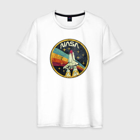 Мужская футболка хлопок с принтом NASA в Кировске, 100% хлопок | прямой крой, круглый вырез горловины, длина до линии бедер, слегка спущенное плечо. | nasa | pop | space | trend | urban | к звёздам | космос | мода | наса | наука | радуга | ракета | ракеты