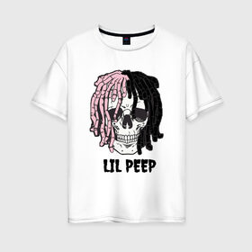 Женская футболка хлопок Oversize с принтом Lil Peep в Кировске, 100% хлопок | свободный крой, круглый ворот, спущенный рукав, длина до линии бедер
 | lil | lil peep | music | new | peep | rap | rip | skull | лил | музыка | пеп | пип | рэп | рэпер | скилет | череп