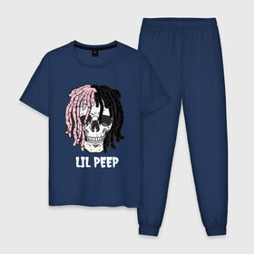 Мужская пижама хлопок с принтом Lil Peep в Кировске, 100% хлопок | брюки и футболка прямого кроя, без карманов, на брюках мягкая резинка на поясе и по низу штанин
 | lil | lil peep | music | new | peep | rap | rip | skull | лил | музыка | пеп | пип | рэп | рэпер | скилет | череп