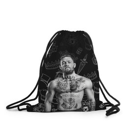 Рюкзак-мешок 3D с принтом CONOR McGREGOR. в Кировске, 100% полиэстер | плотность ткани — 200 г/м2, размер — 35 х 45 см; лямки — толстые шнурки, застежка на шнуровке, без карманов и подкладки | conor | conor mcgregor | ssru | ufs | бокс | дональд серроне | ирландский боец | конор | конор макгрегор | конор макгрегор vs дональд серроне | макгрегор | профессиональный бокс | смешанные бои