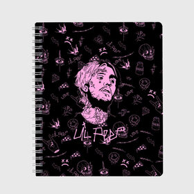 Тетрадь с принтом LIL PEEP в Кировске, 100% бумага | 48 листов, плотность листов — 60 г/м2, плотность картонной обложки — 250 г/м2. Листы скреплены сбоку удобной пружинной спиралью. Уголки страниц и обложки скругленные. Цвет линий — светло-серый
 | lil peep | lil prince | pink | зарубежная музыка | лил пип | маленький принц