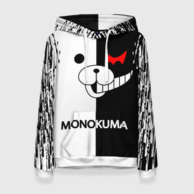 Женская толстовка 3D с принтом MONOKUMA. в Кировске, 100% полиэстер  | двухслойный капюшон со шнурком для регулировки, мягкие манжеты на рукавах и по низу толстовки, спереди карман-кенгуру с мягким внутренним слоем. | anime | bear | black  white | danganronpa | kurokuma | monodam | monokuma | monomi | monotaro | pink | rabbit | school | shirokuma | аниме | главарь | мoноми | монокума | черно белый | школа