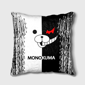Подушка 3D с принтом MONOKUMA. в Кировске, наволочка – 100% полиэстер, наполнитель – холлофайбер (легкий наполнитель, не вызывает аллергию). | состоит из подушки и наволочки. Наволочка на молнии, легко снимается для стирки | anime | bear | black  white | danganronpa | kurokuma | monodam | monokuma | monomi | monotaro | pink | rabbit | school | shirokuma | аниме | главарь | мoноми | монокума | черно белый | школа