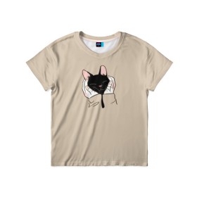 Детская футболка 3D с принтом Милая кошечка в Кировске, 100% гипоаллергенный полиэфир | прямой крой, круглый вырез горловины, длина до линии бедер, чуть спущенное плечо, ткань немного тянется | cat | детское платье с кошкой | для девочек | кот | кошка | милая | милая футболка | мужская футболка | рюкзак с кошкой | футболка | футболка 3d | футболка женская | футболка с котом